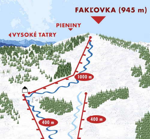 Mapa wyciągów na szczyt Fakl'ovka