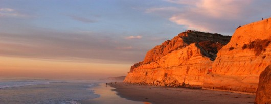 Klify Torrey Pines o zachodzie słońca