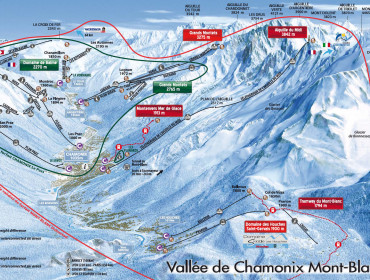 mapa ośrodka Chamonix u stóp Mont Blanc