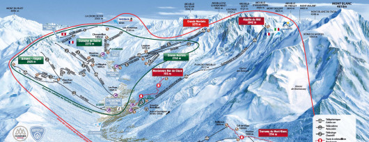 mapa ośrodka Chamonix u stóp Mont Blanc