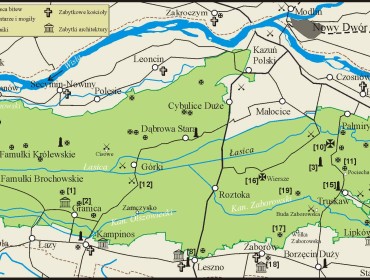 Mapa Kampinosu i najciekawszych w nim obiektów