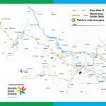 Mapa Wrocławia i okolic z naniesionym jasno-zielonym szlakiem EuroVelo 9 oraz zaznaczonym na żółto Szlakiem Odry. Źródło: www.ro