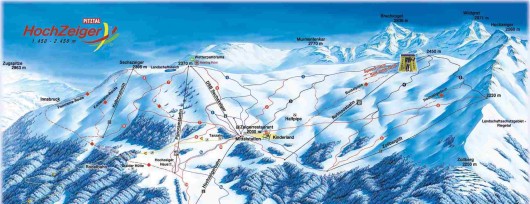 Mapa Hochzeiger - największego z 3 ośrodków narciarskich w dolinie Pitztal