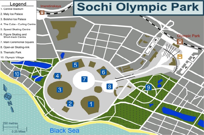 Mapka miasteczka olimpijskiego w Soczi